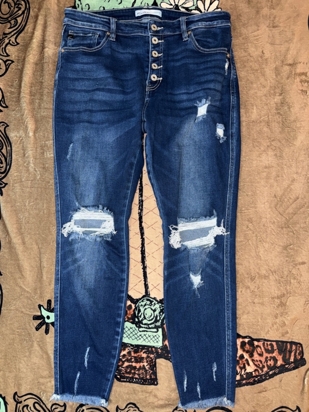 NWOT KanCan Dark Blue Distressed High-Rise Skinny Jeans
